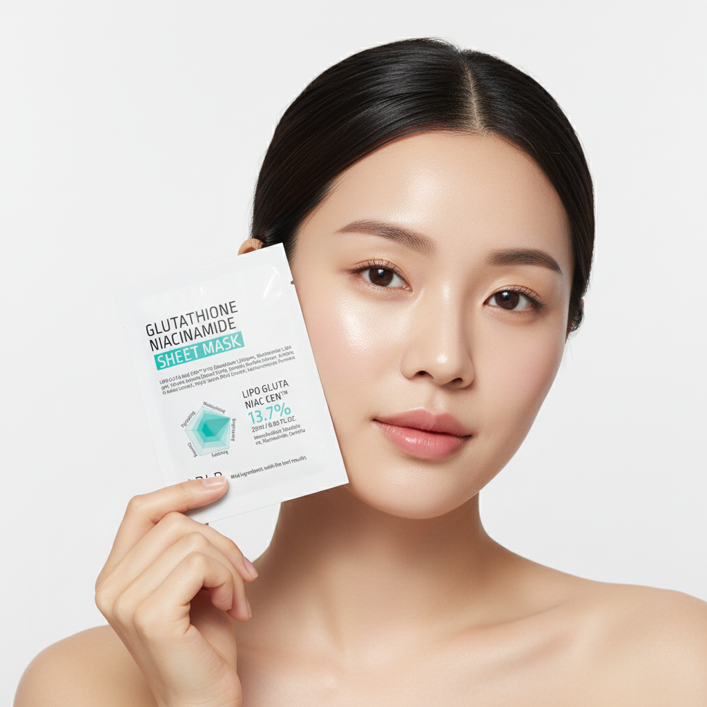 APLB Glutathione Niacinamide Sheet Mask avec modèle