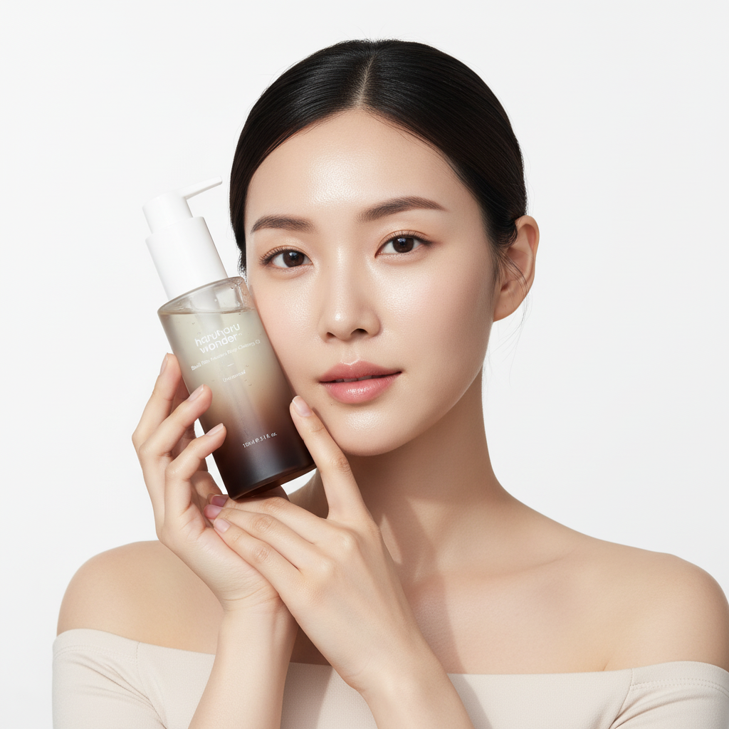 Haruharu Wonder Black Rice Moisture Deep Cleansing Oil avec modèle