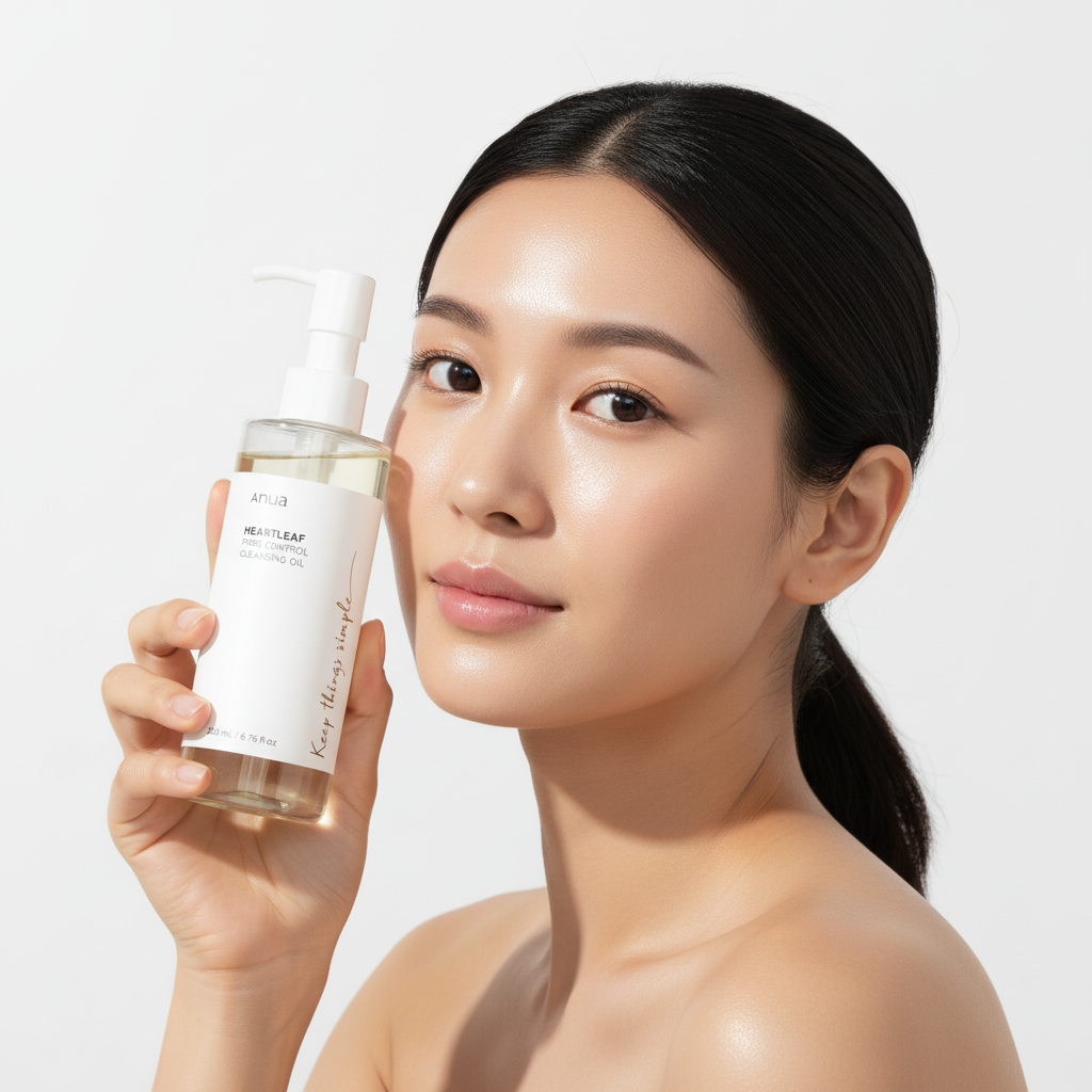 Anua Heartleaf Cleansing Oil avec modèle