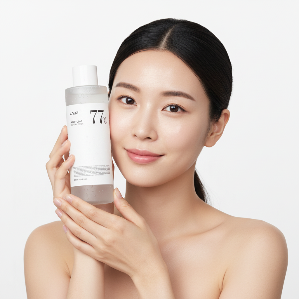 Anua Heartleaf Soothing Toner avec modèle