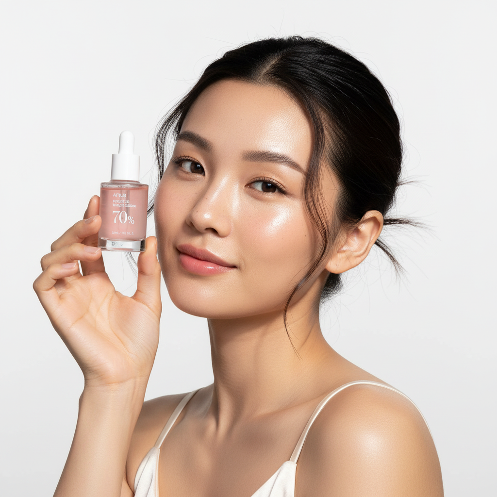 Anua Peach 70 Niacin Serum avec modèle