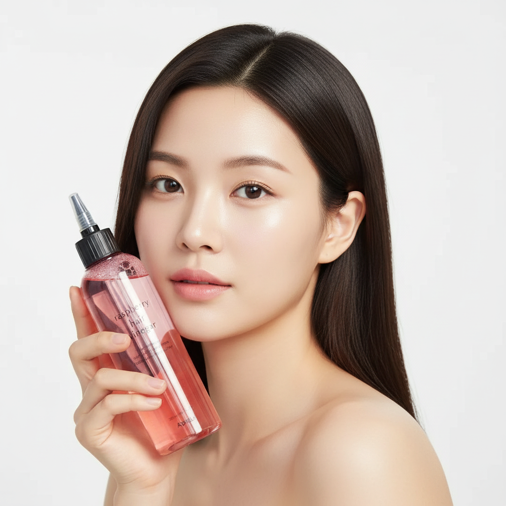 A'Pieu Raspberry Hair Vinegar avec modèle