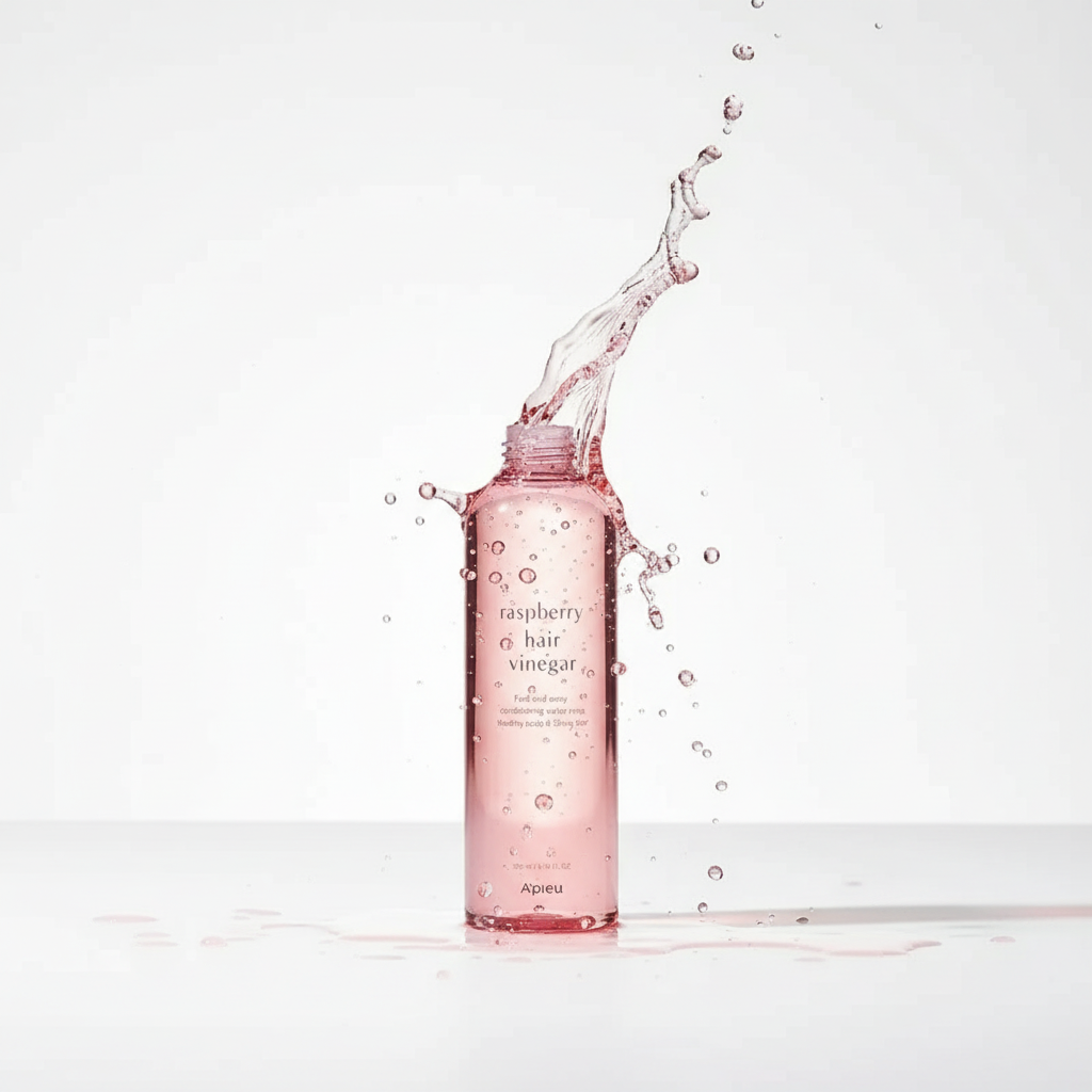 A'Pieu Raspberry Hair Vinegar texture avec gouttes