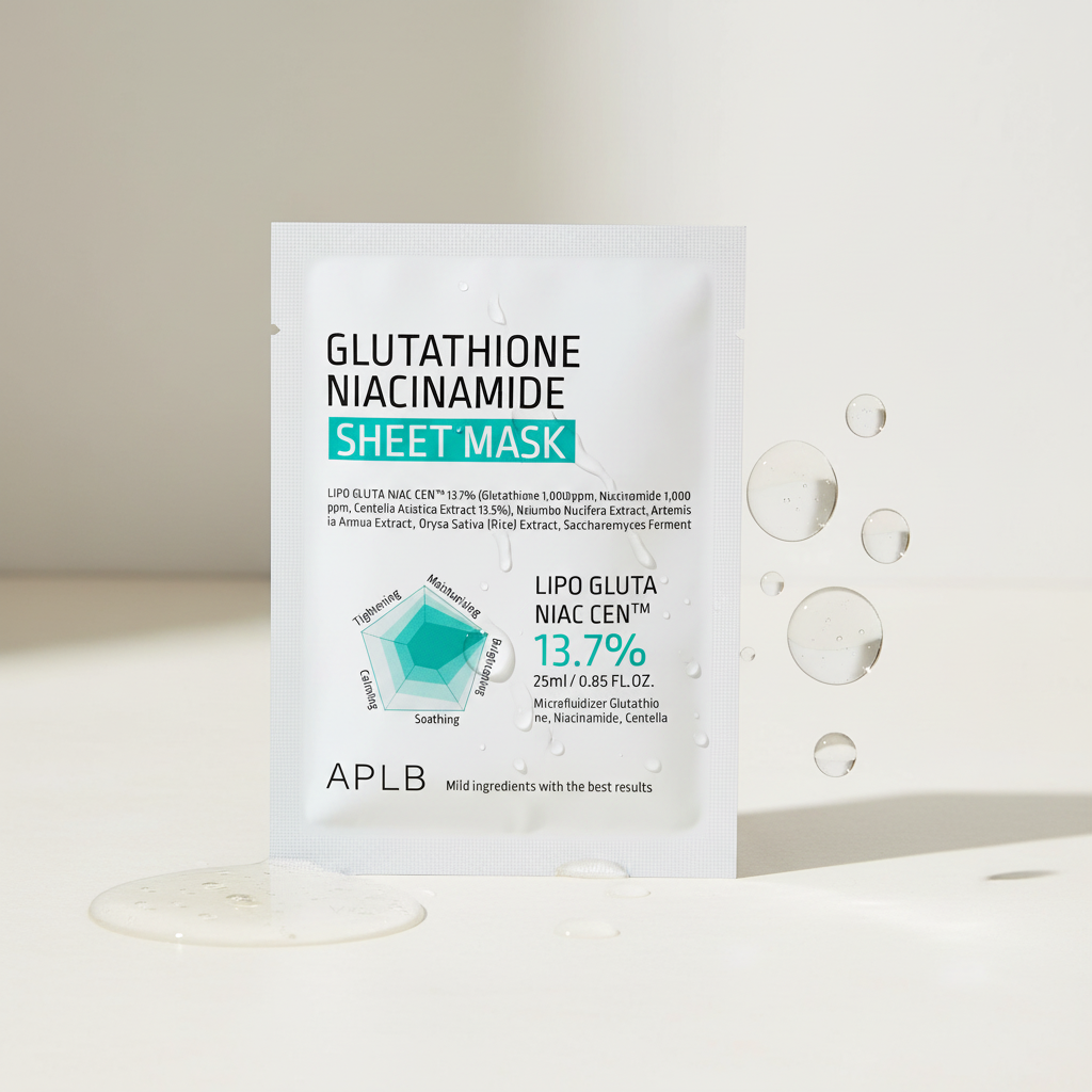 APLB Glutathione Niacinamide Sheet Mask produit et texture