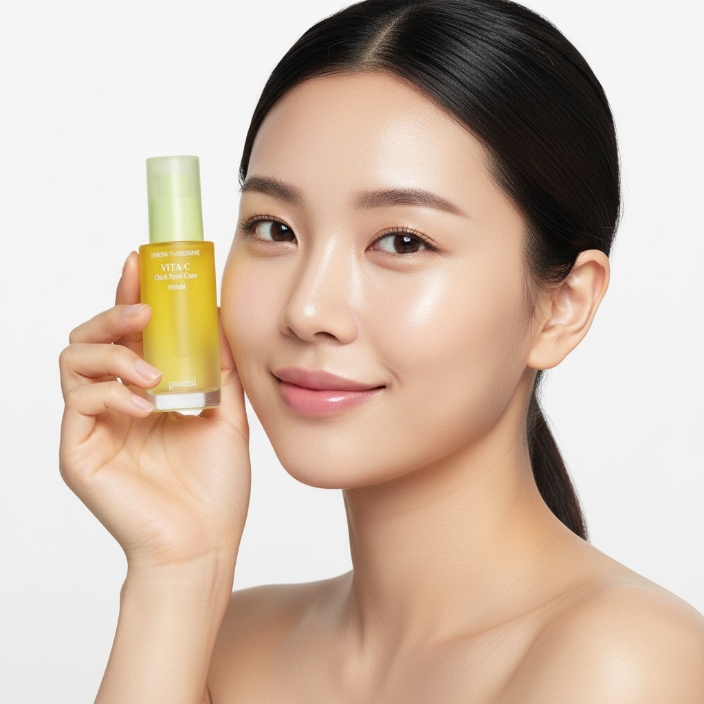 Goodal Green Tangerine Vita C Dark Spot Care Serum avec modèle