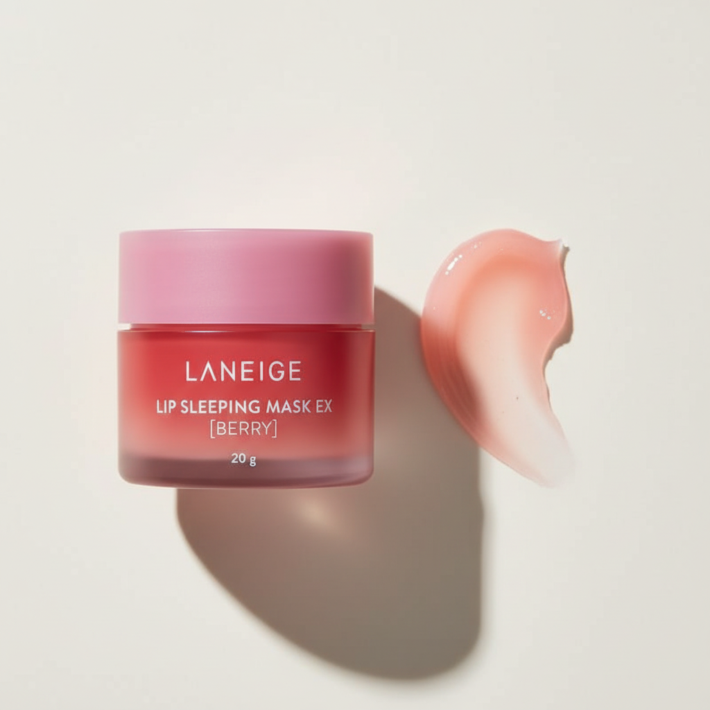 Laneige Lip Sleeping Mask EX Berry produit et texture rose clair