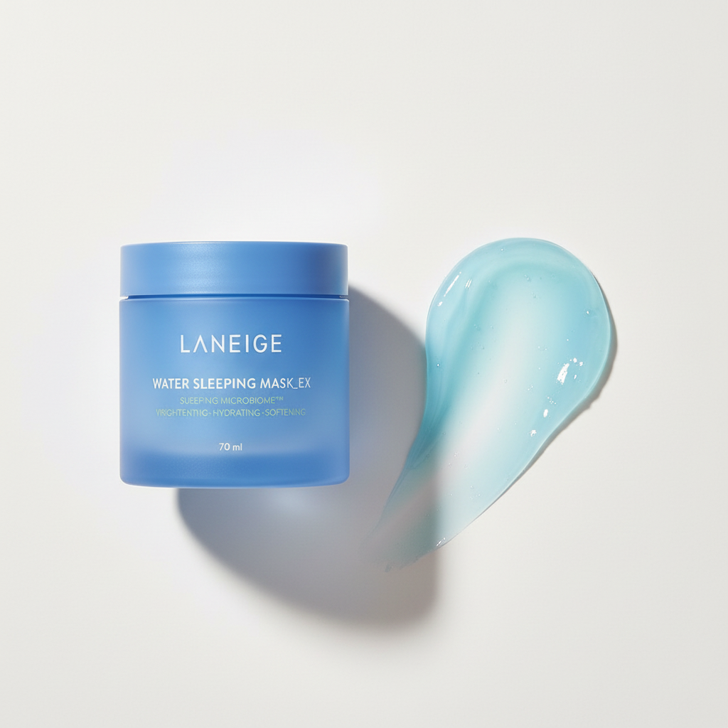 Laneige Water Sleeping Mask produit et texture bleu ciel