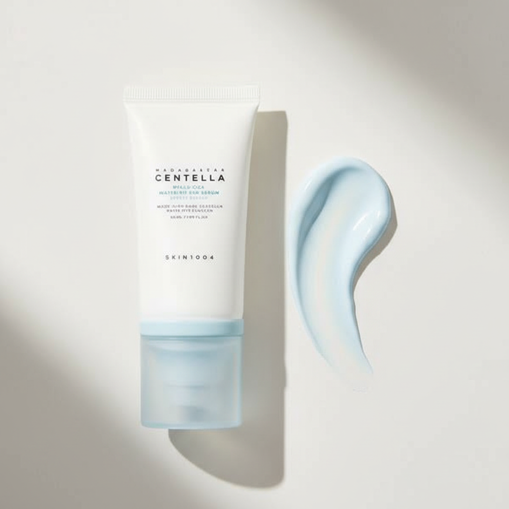 Skin1004 Madagascar Centella Hyalu-Cica Sérum Solaire Water-Fit produit et texture