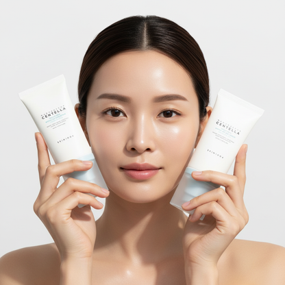 Skin1004 Madagascar Centella Hyalu-Cica Sérum Solaire Water-Fit Twin Pack avec modèle