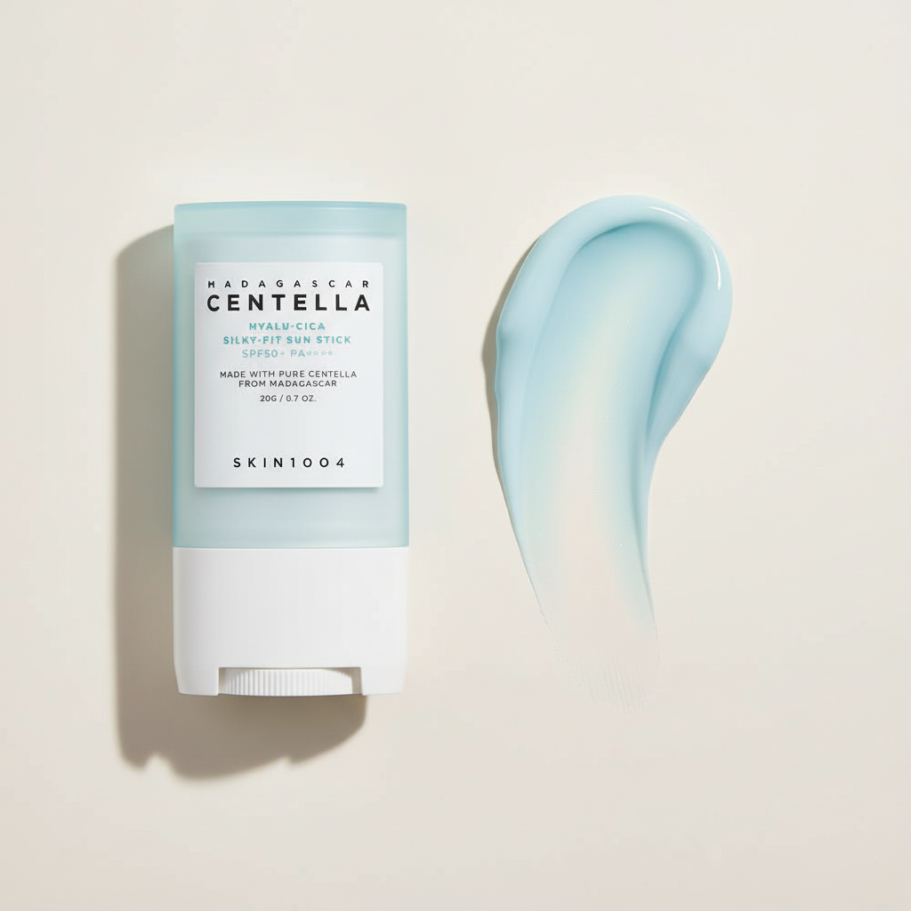 Skin1004 Madagascar Centella Hyalu-Cica Silky-Fit Sun Stick texture bleue
