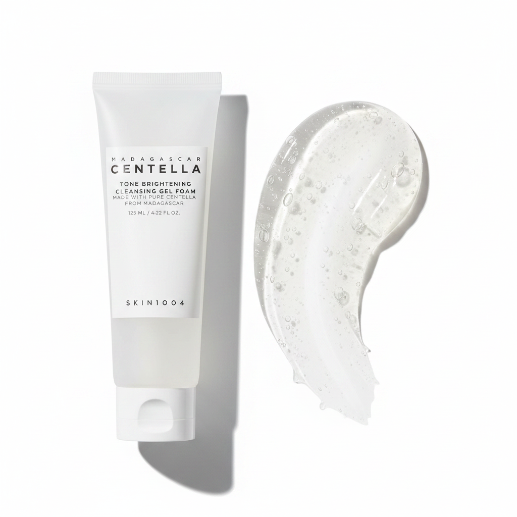 Skin1004 Madagascar Centella Tone Brightening Cleansing Gel Foam produit et texture
